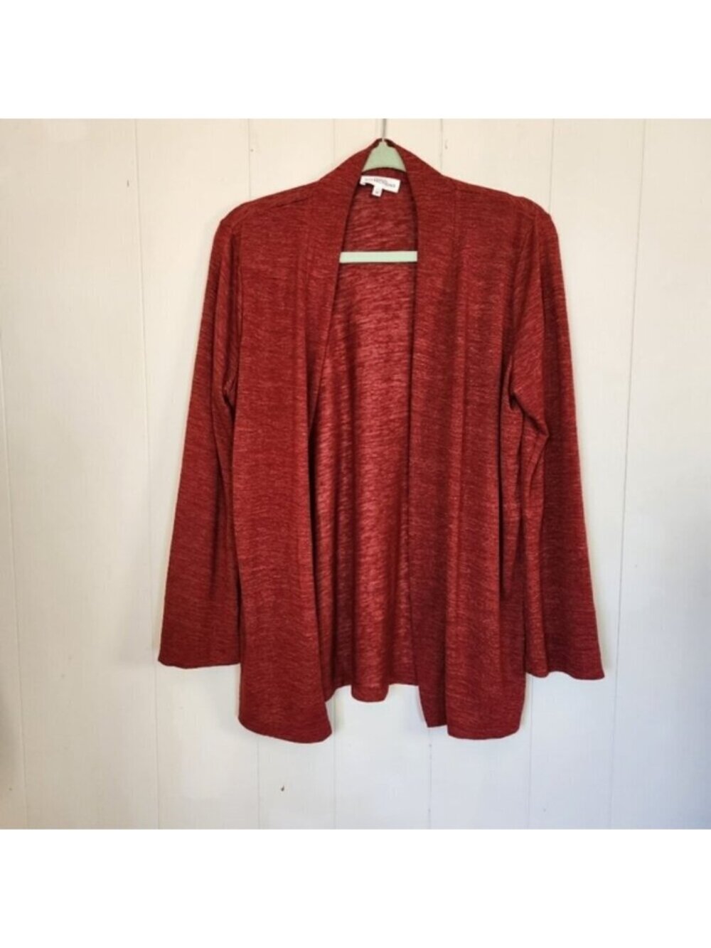 Northern Reflections Red Burgundy Open Front Jersey Cardigan Top Long Sleeve